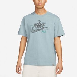 Nike Plant Flowers Logo Printing Sports  Short Sleeve Gray Blue T-Shirt